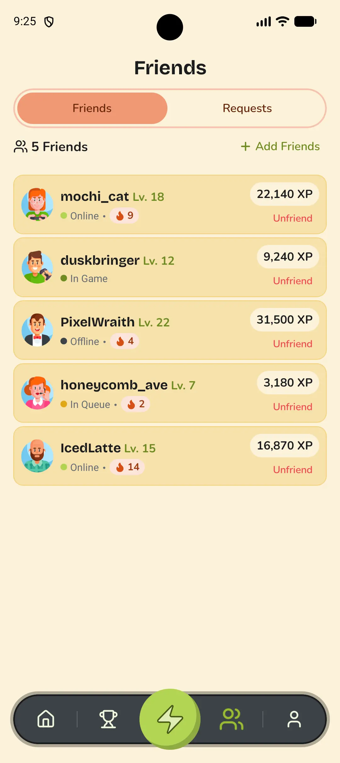 Friends list