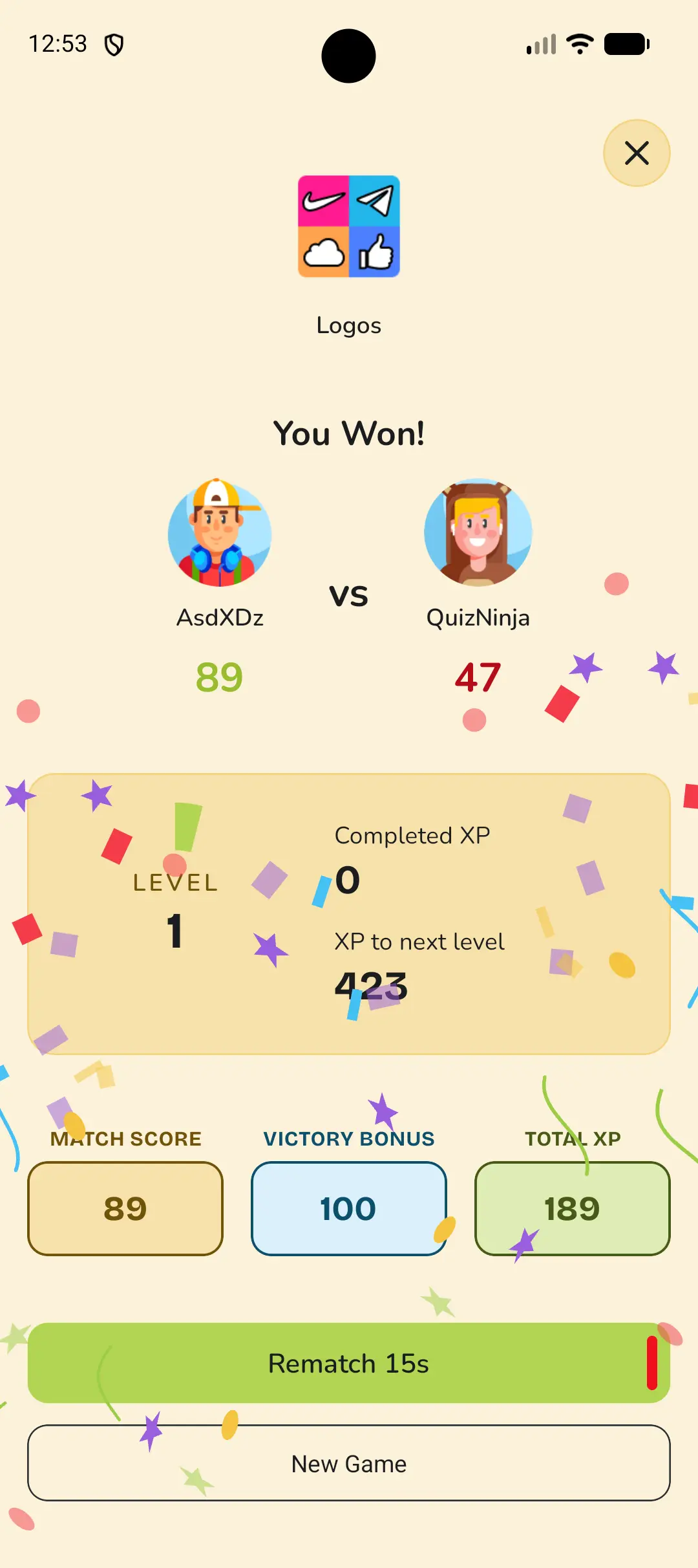 Match win screen